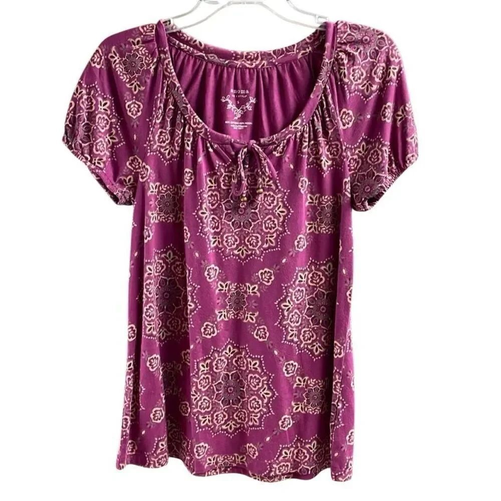 SONOMA Womens Floral Print Boho Scoop Neck Top Size Small